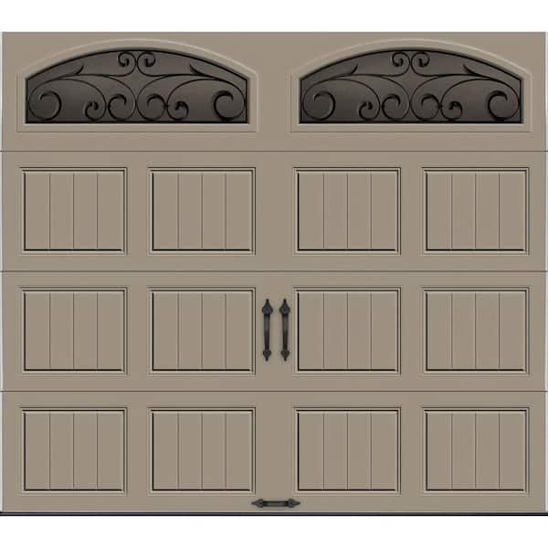 Clopay Gallery Steel Short Panel 8 ft x 7 ft Insulated 18.4 R-Value  Sandtone Garage Door with Decorative Windows