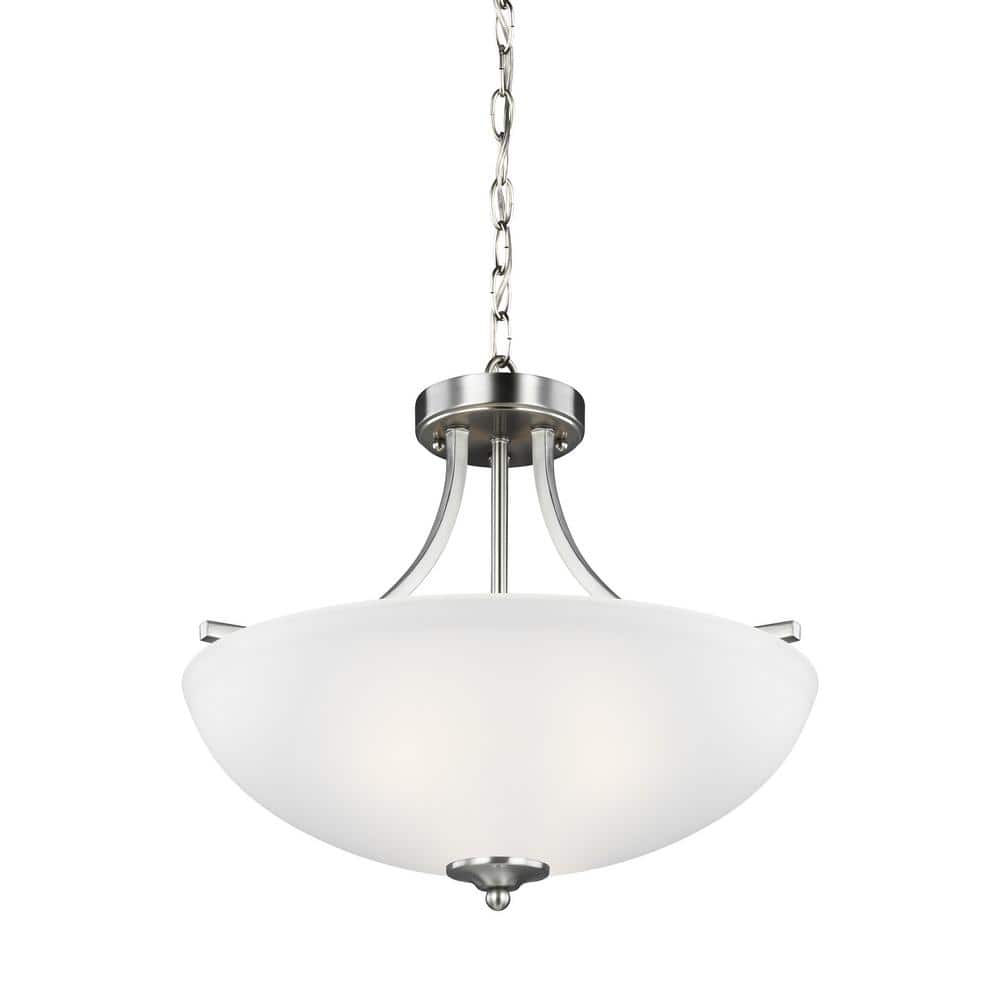 Geary 17.75" Brushed Nickel and Glass Convertible Pendant