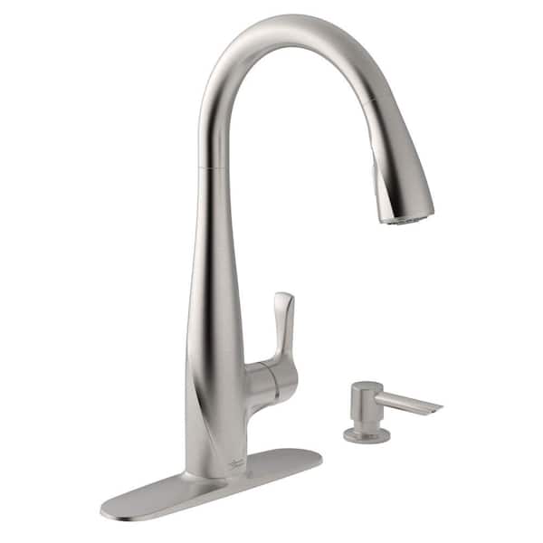 American Standard Lillian Single-Handle Pull-Down Sprayer Kitchen Faucet with Soap Dispenser in Stainless Steel