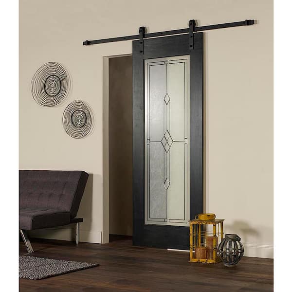 34 in. x 84 in. Timber Hill Diamond Frost Glass and Unfinished Pine Wood Sliding Barn Door Slab with Hardware Kit