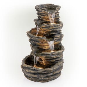 39 in. Tall Indoor/Outdoor 5 Tier Rock Fountain with Replaceable LED Lights