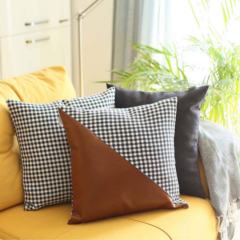 Boho-Chic Black Houndstooth Polyester 18" Pillow Covers, Set of 4