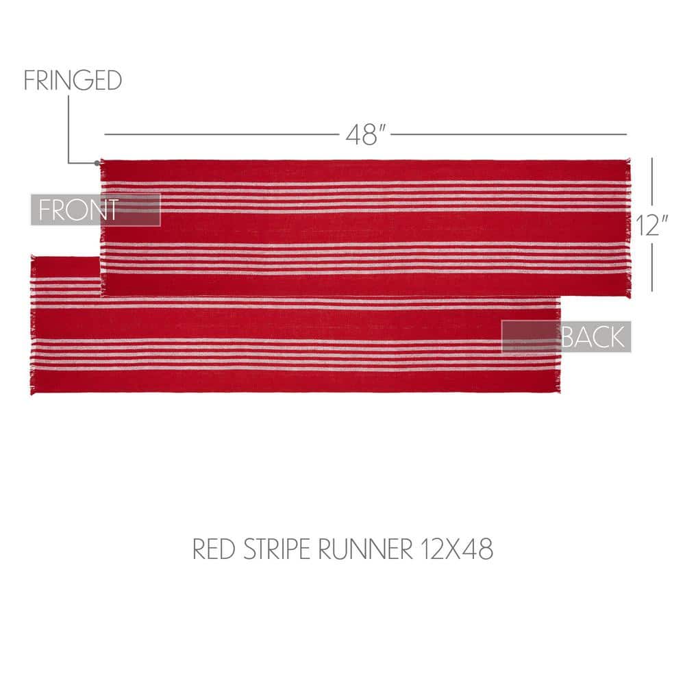 VHC Brands Farmhouse Table Decor Arendal Red Stripe Runner Fringed Christmas Decor- 12x48 inches