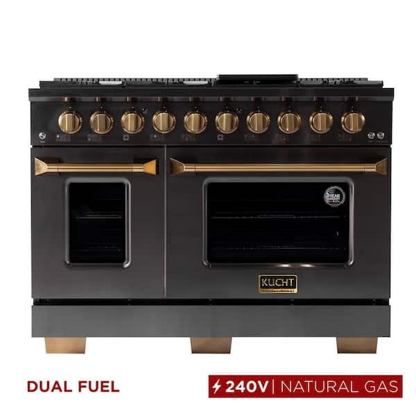 Gemstone Professional 48 in. 6.7 cu. ft. Dual Fuel Range for Natural Gas with Two Ovens in Titanium Stainless Steel