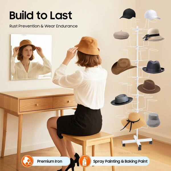 Freestanding 5-Tier Hat Display Rack – Iron & Plastic, With Wheels, Holds Up To 8.8 Lbs