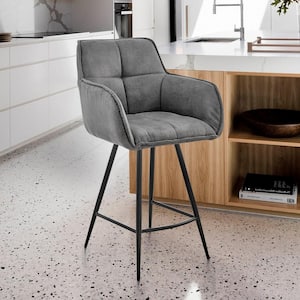 Verona 30 in. Bar Height Bar Stool in Charcoal Fabric and Black