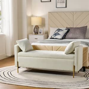 Claudius Modern Ivory Upholstered Flip Top Storage Bench with Arms and Adjustable Storage Space