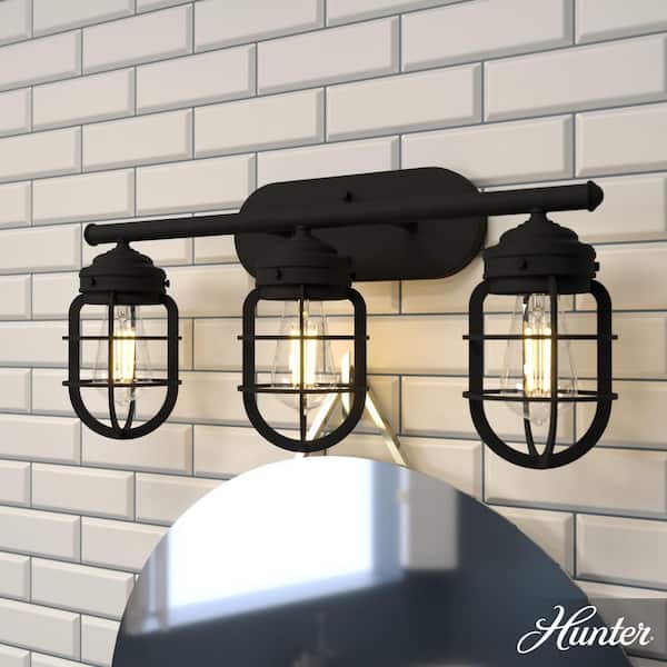 Hunter Starklake 24 in. 3 Light Natural Iron Vanity Light with Metal Shades Bathroom Light