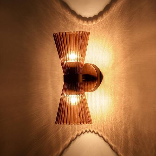 HUOKU Nimbus 2-Light 5.9 in.W Rusty Brown Wall Sconce with Cone