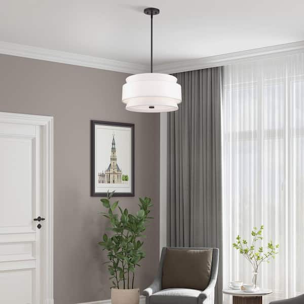 Fontana 4-Light Bronze Chandelier with Off-White Fabric Shade