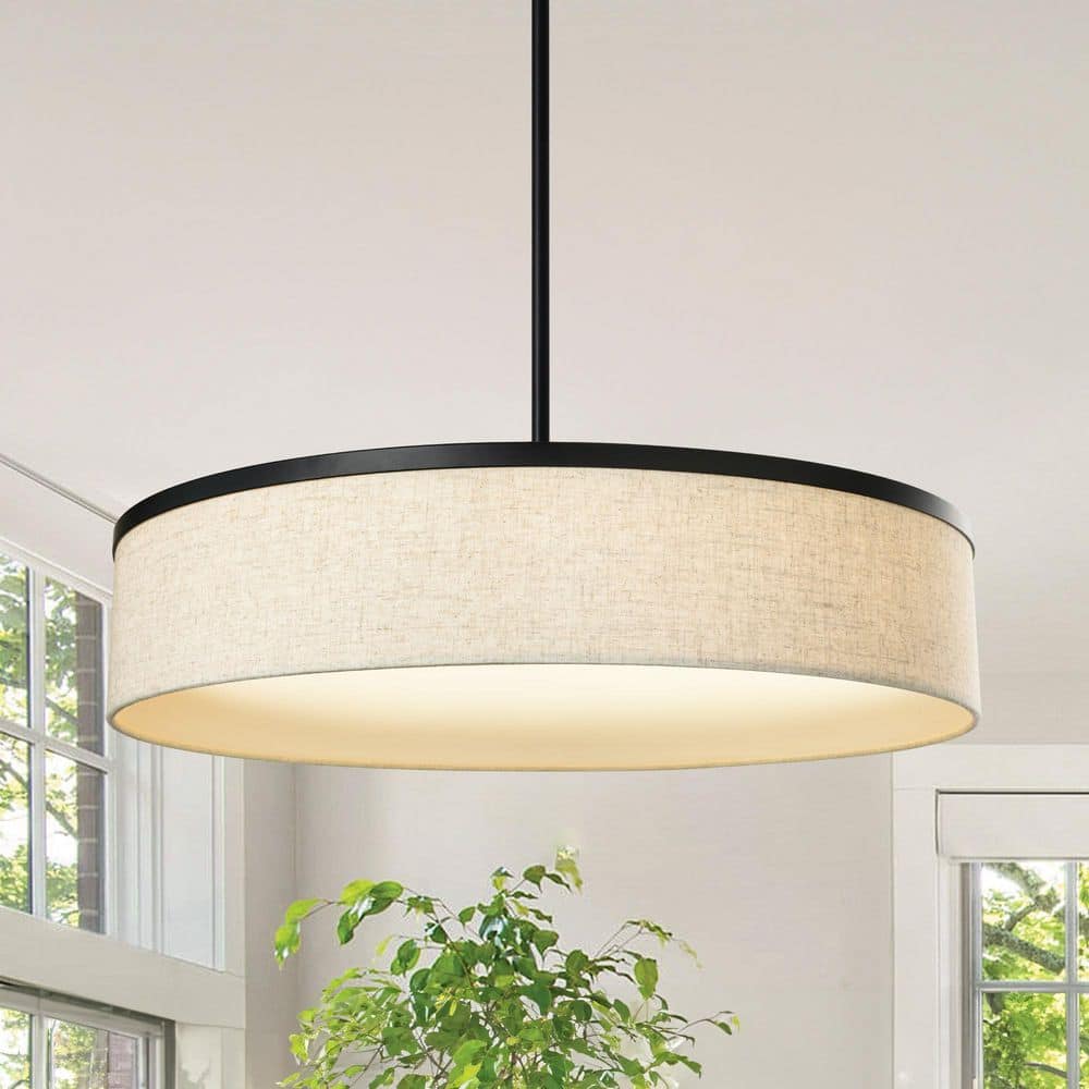 19.6 in. Black LED Kitchen Drum Pendant Hanging Light with White Linen Shade price history on PriceWatchPro