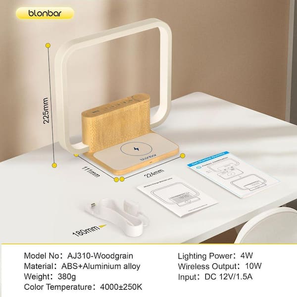 White Digital Sunrise Alarm Clock with Wireless Charging Desk