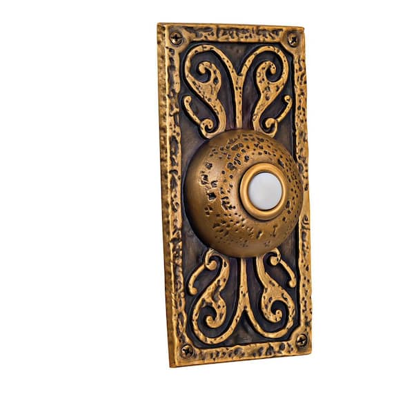 Wired Surface Mount Burnished Brass Finish Doorbell Push Button with Illuminated LED Chime Button