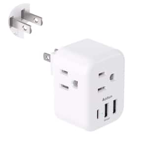 3 Amp. Grounded Plug Travel Adapter with 3 AC Outlets 3 USB Ports 1 USB C 2-3 Prong Outlet Adapter Travel Plug Adapter