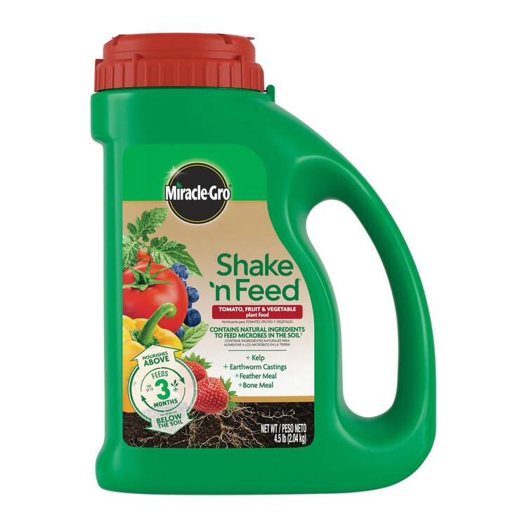 Miracle-Gro Shake N Feed Tomato, Fruit and Vegetable Plant Food 4.5 lbs. For In-Ground and Container Plants, Dry Fertilizer