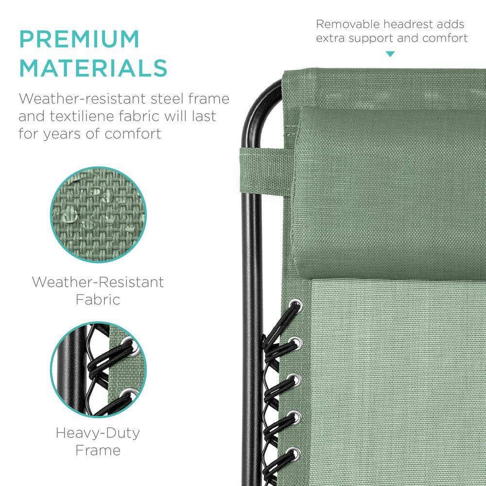 Sage Green Steel Zero Gravity Outdoor Lounge Chairs with Cup Holders