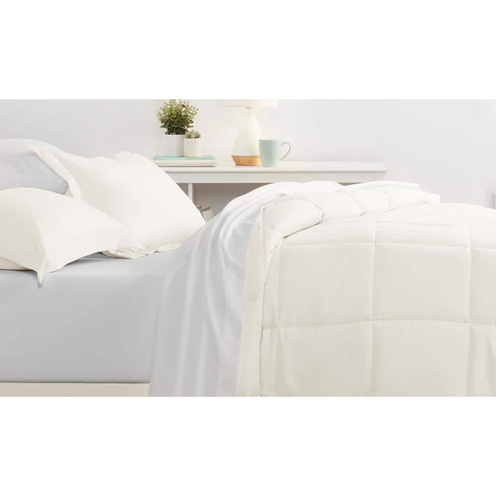 Ivory Double-Brushed Microfiber 8-Piece Full Bedding Set