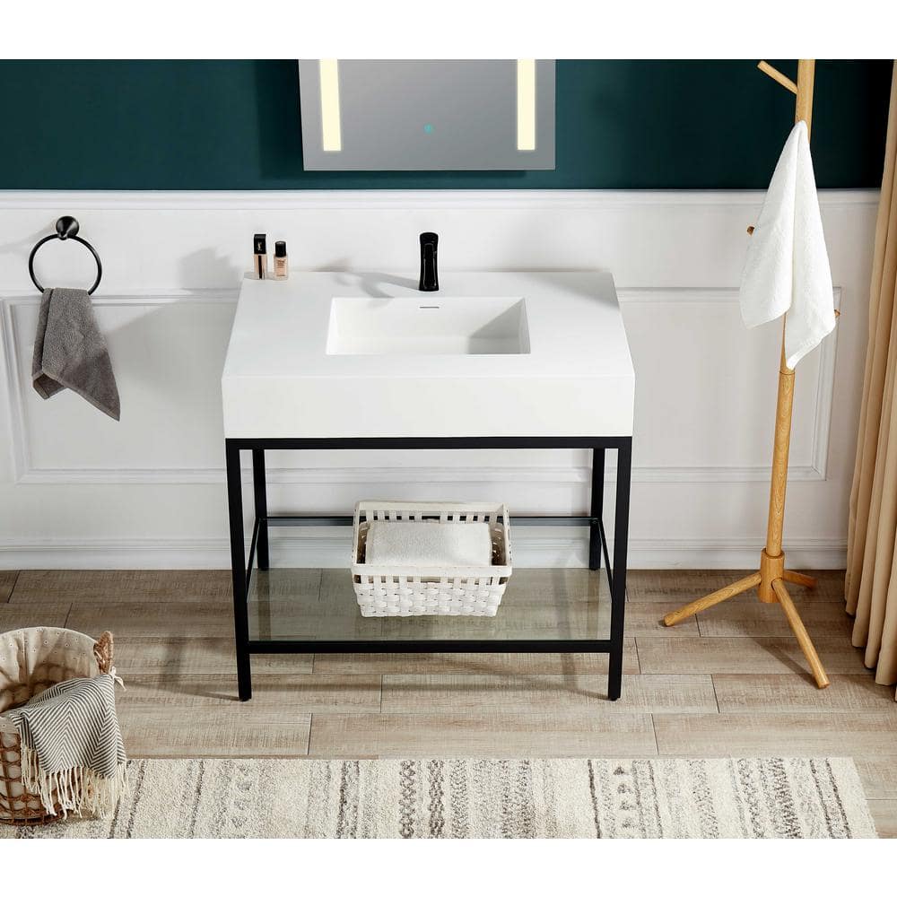 Ventura 36'' Matte Black and White Resin Console Sink