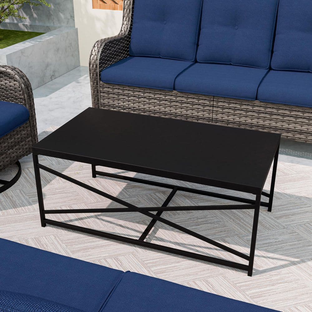 Rectangular Black Metal Table Dining Set Patio Outdoor Coffee Table