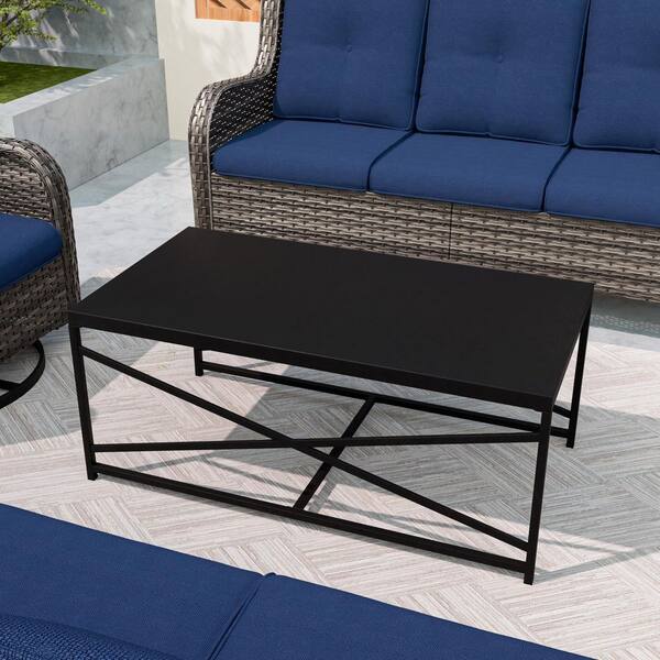 Rectangular Black Metal Table Dining Set Patio Outdoor Coffee Table