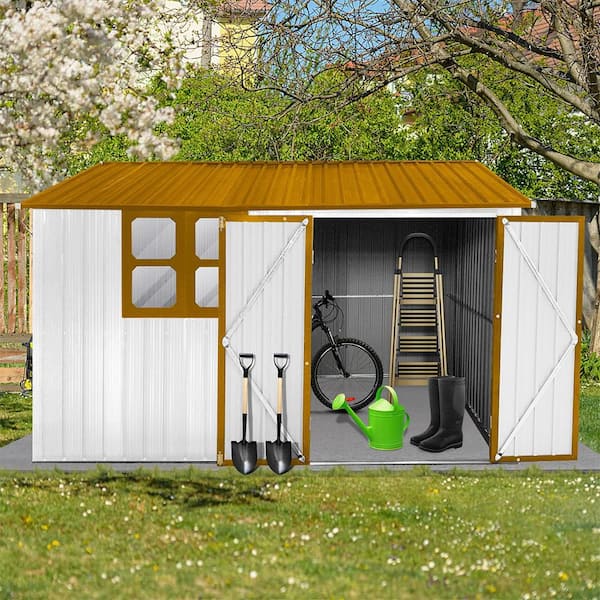 10 ft. W x 8 ft. D Outdoor Metal Storage Shed with Window Utility Tool Shed Storage House in White&Yellow (80 sq. ft. )