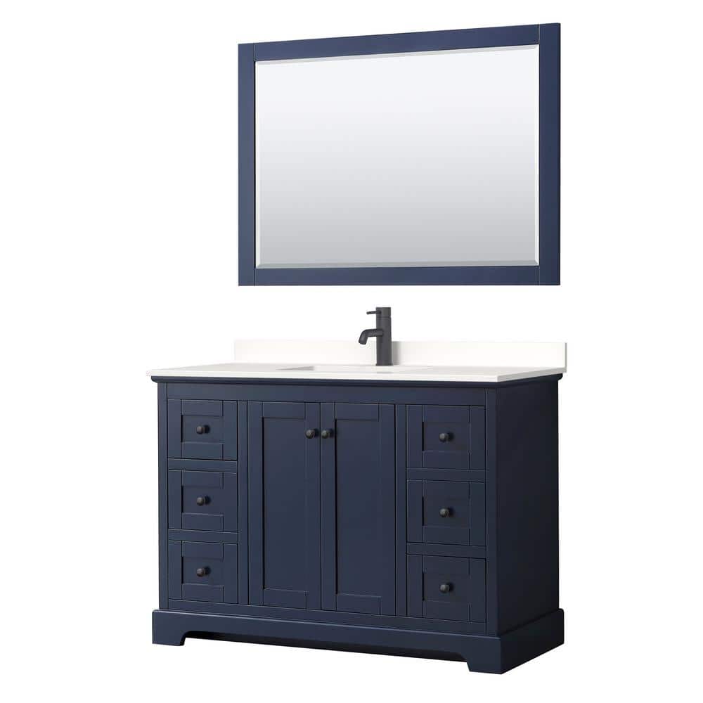 Avery 48 in. W x 22 in. D x 35 in. H Single Bath Vanity in Dark Blue with White Quartz Top and 46 in. Mirror price history on PriceWatchPro