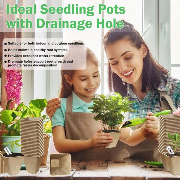 Phewnyzo 70-Pack Biodegradable 3.15 in. Square Peat Pots for