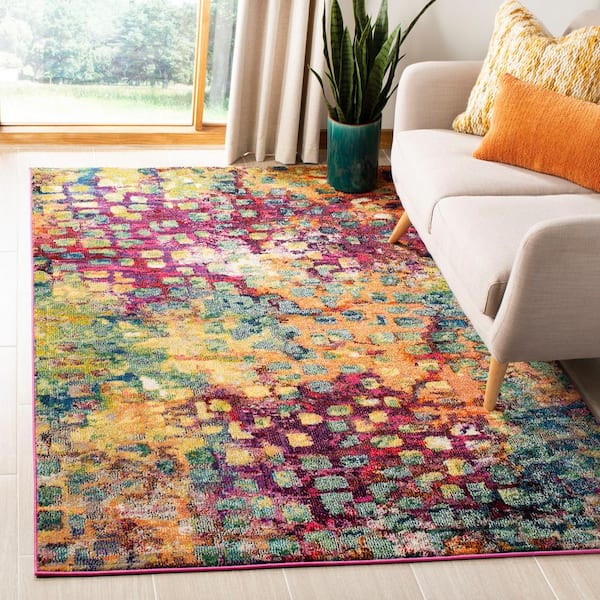 Monaco Pink/Multi Doormat 3 ft. x 5 ft. Geometric Area Rug