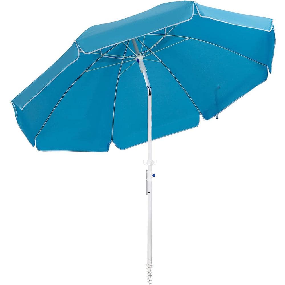 8.5ft Beach Umbrella with Sand Anchor and Tilt Mechanism in Portable UV 50+