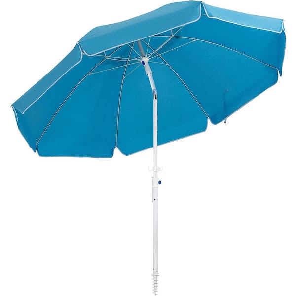 Dyiom 8.5ft Beach Umbrella with Sand Anchor and Tilt Mechanism in Portable UV 50+ Protection in Sky Blue