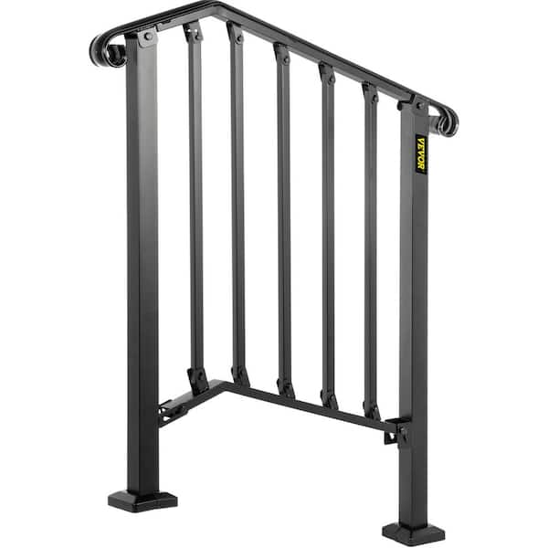 2 ft. Handrails for Outdoor Steps Fit 2 or 3 Steps Outdoor Stair Railing Wrought Iron Handrail with baluster, Black