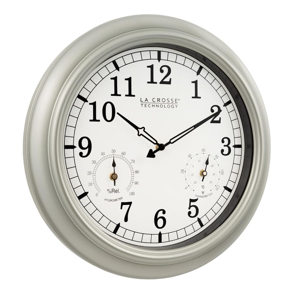 18" Pewter Round Quartz Indoor/Outdoor Wall Clock