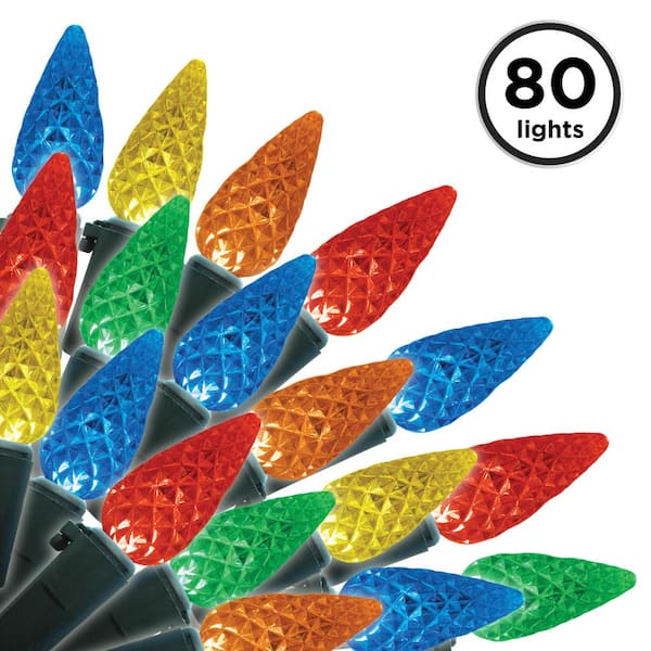 Brite Star 80-Light C6 Faceted Multi LED Light Set, Green Wire