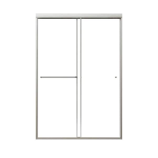 48 in. W x 70 in. H Sliding Semi-Frameless Shower Door in Brushed Nickel with 6mm Tempered Glass, Silent Wheels