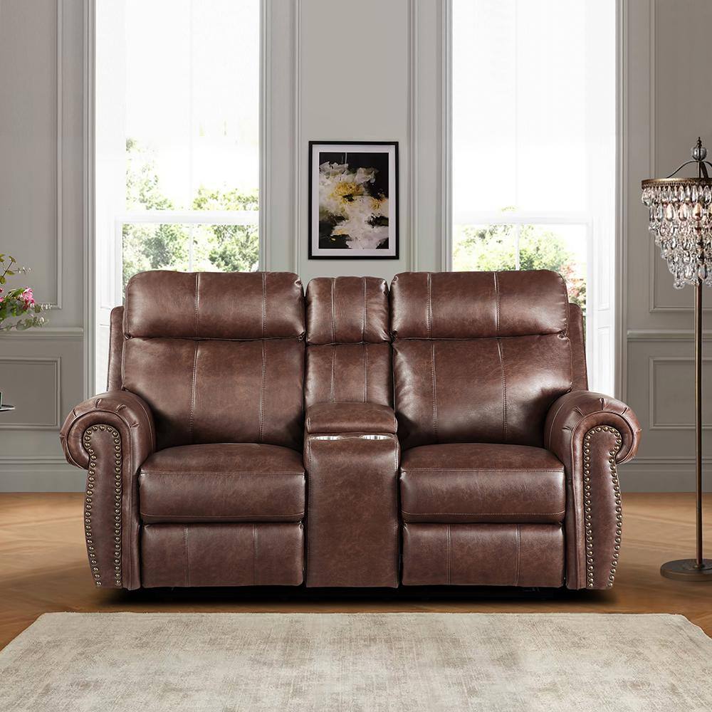 Stader 74.5 in. W Brown Faux Leather Manual Double Reclining Loveseat