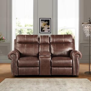Stader 74.5 in. W Brown Faux Leather Manual Double Reclining Loveseat with Center Console