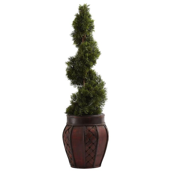 Nearly Natural Cedar Spiral with Decorative Planter