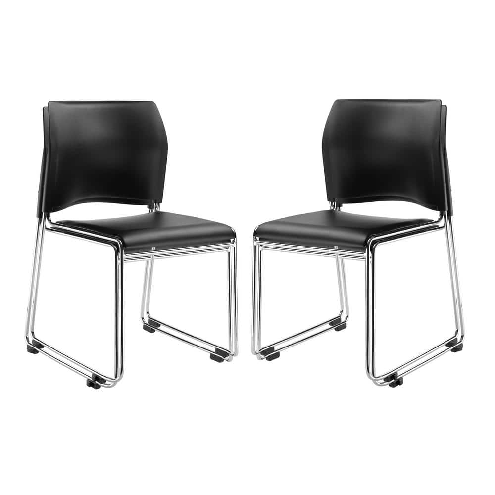 Black Vinyl and Metal Armless Stackable Chairs, Set of 4