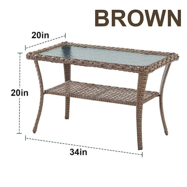 Flat Armrest Series Brown Rectangle Wicker Outdoor Length Glass Side Table