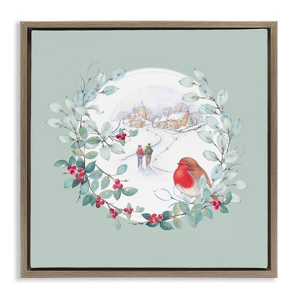 Stupell Industries Winter Scene with Border by Julie Clay 1-Piece Floater Frame Graphic Print People Poster Art Print 18 in. x 18 in.