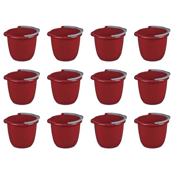 Sterilite Large 10 Qt. Easy Pour Spout Pails/Buckets/Tubs with Comfy Grip Handle, Red (12-Pack), 3 gal. Bucket Capacity