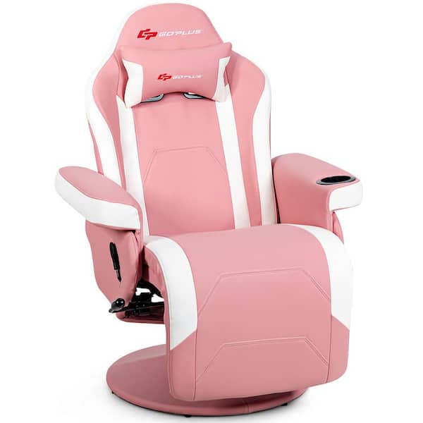 Costway Massage Leather Gaming Recliner Reclining Racing Chair Swivel with  Cup Holder and Pillow Pink HW63196PI - The Home Depot