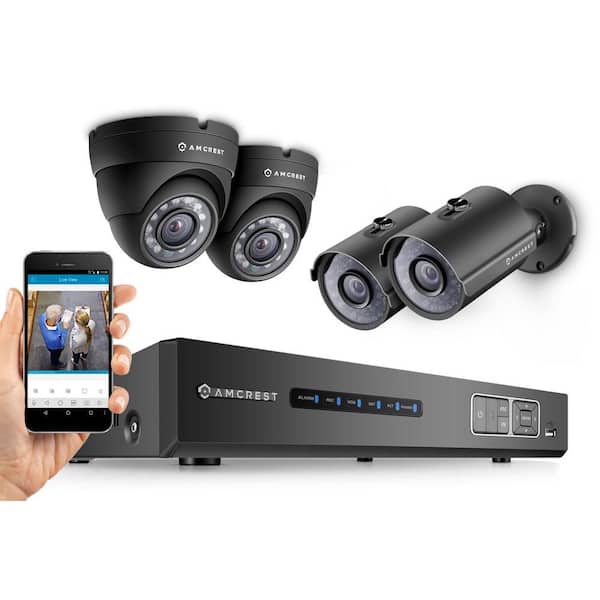 Amcrest 1080P Tribrid HDCVI 4CH 2TB DVR Security System with 2 x 2.1MP Bullet Cameras and 2 x 2.1MP Dome Cameras, Black