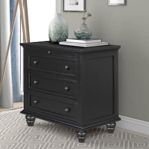 Black Classic 3-Drawer 28 in. W Nightstand with Pull Out Tray