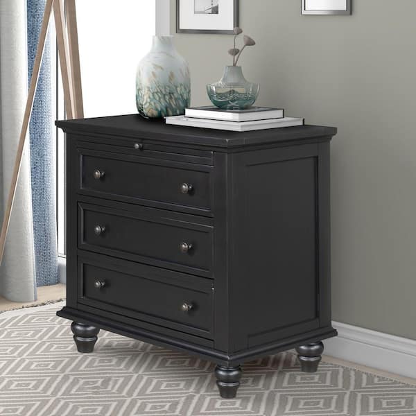 Harper & Bright Designs Black Classic 3-Drawer 28 in. W Nightstand with Pull Out Tray
