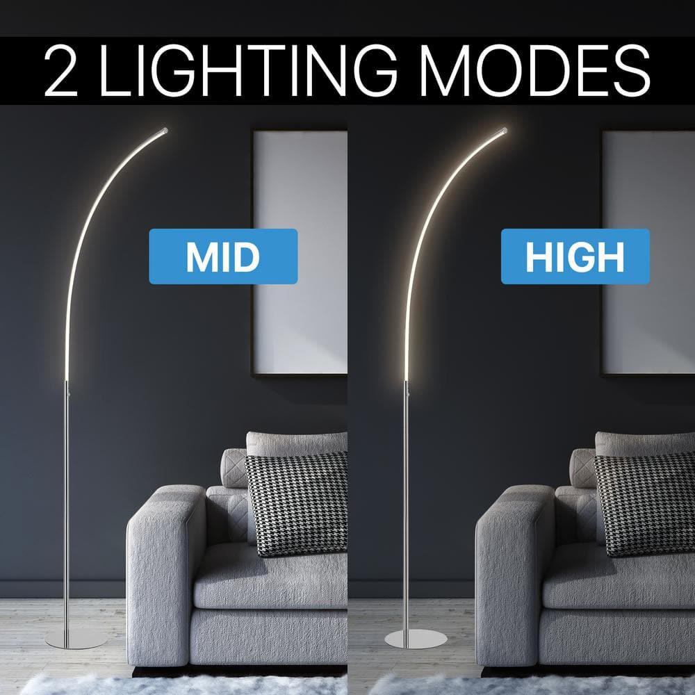 Arc 64" Chrome Finish White LED Floor Lamp with Touch Sensor