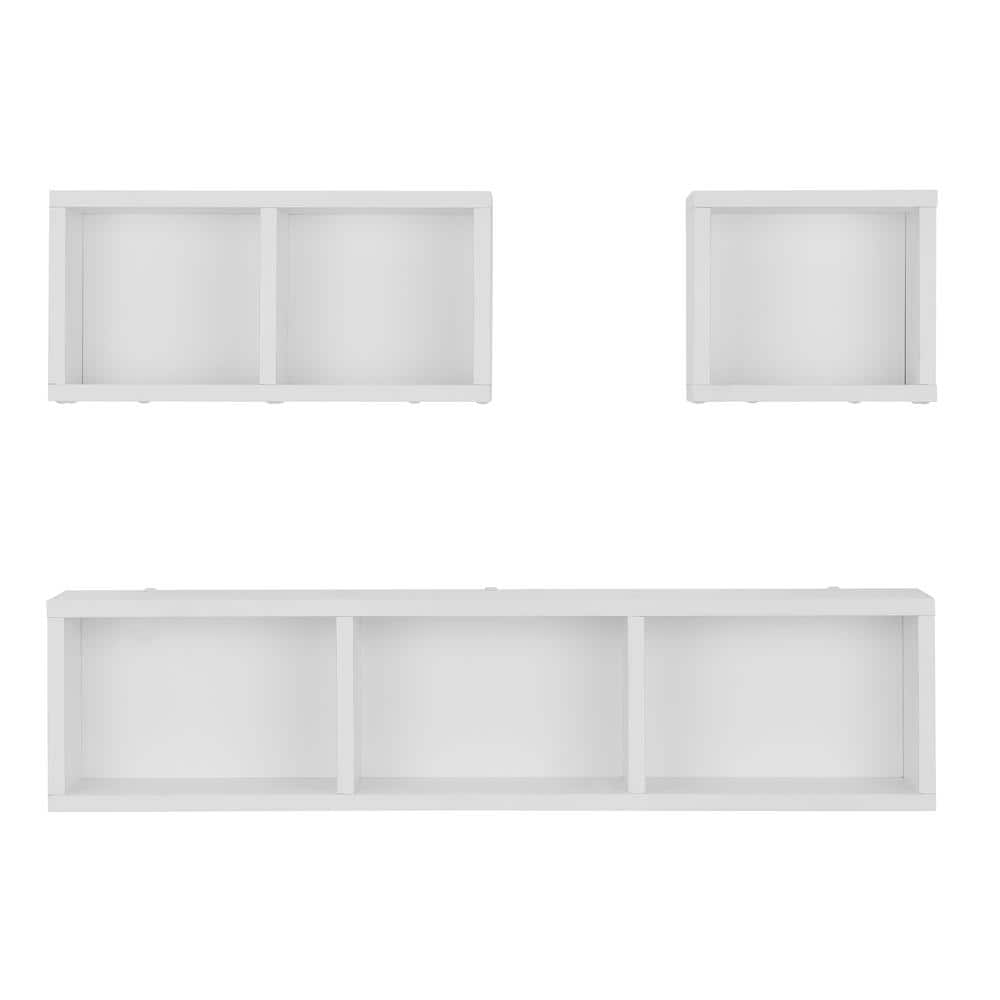 Danya B. Bauhaus Floating Geometric Cubby Wall Shelves - Set of 3 Sizes - White