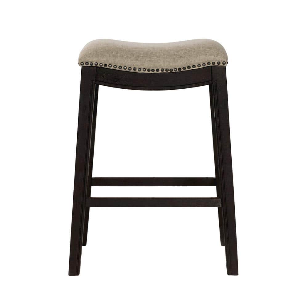 Rooney 30" Espresso Wood and Beige Linen Backless Bar Stool