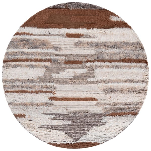Kenya 6 ft. x 6 ft. Gray/Brown Abstract Round Rug
