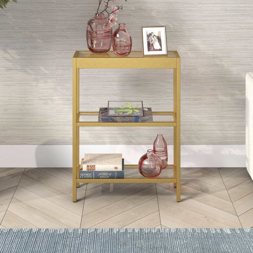 Gold Steel and Glass Rectangular Console Table with Storage